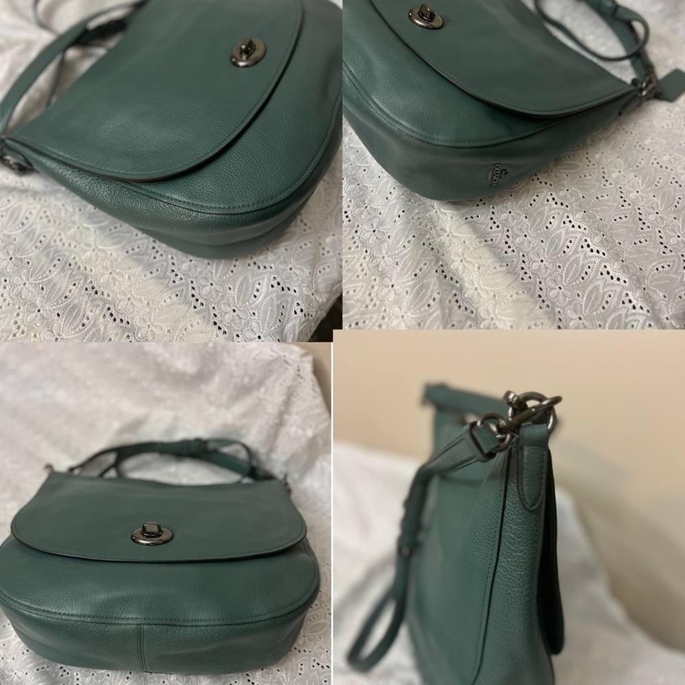 COACH Turnlock Hobo Shoulder Bag green Leather Large 24771 - Picture 6 of 13